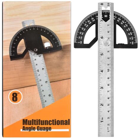 Regla de ángulos con transportador – Calibrador ajustable de acero inoxidable con medición de 0 a 180 grados para trabajos de carpintería (Negro, 20,3 cm, Aleación) (1/5)