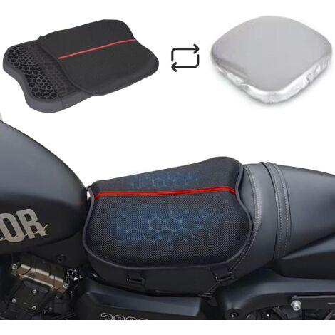 Cojín de asiento de motocicleta de gel 3D con estructura de panal y cojín de asiento - Funda parasol transpirable - Cojín de asiento de gel para viajes largos - Impermeable y