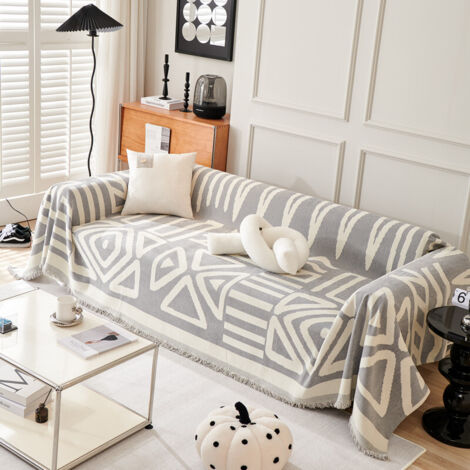 Funda para sofá esquinero, funda para sofá de 4 plazas, funda de chenilla para sofá, protector para sofá esquinero con borlas decorativas, resistente a las arrugas, gris bohemio, 180 x 380 cm