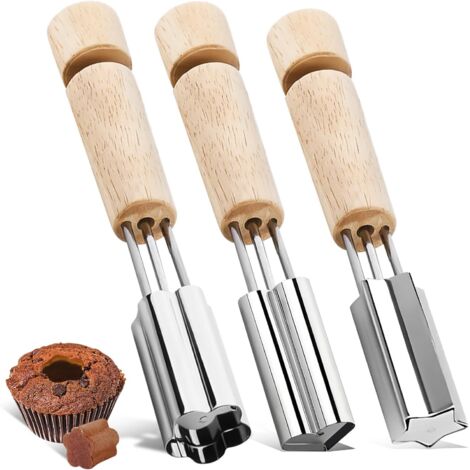 Juego de 3 piezas de acero inoxidable para descorazonar cupcakes, herramientas para hornear con forma de corazón, estrella y flor, herramientas para rellenar cupcakes, accesorios para decorar cupcakes (1/5)