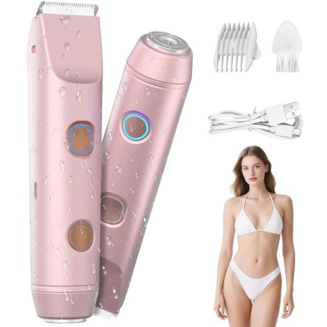 Recortadora de bikini 2 en 1 para mujer: afeitadora eléctrica y recortadora de vello corporal con cabezales dobles, resistente al agua IP67, batería inalámbrica de 60 minutos (1 mes), recargable por U (1/5)