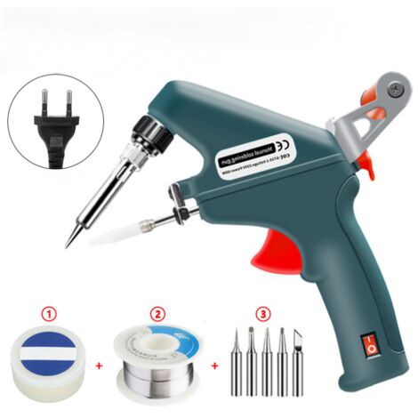 Kit de soldador, pistola de soldar de 60 W y 220 V con interruptor de encendido/apagado, herramienta de soldadura de una mano con 50 g de alambre de soldadura, 5 puntas de soldadura, pasta de soldar p