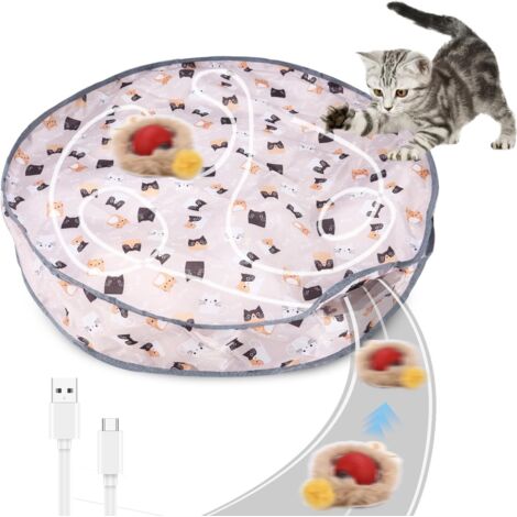 Pelota de juguete para gatos, juguete interactivo automático, alfombra con pelota interactiva para gatos, alfombra de juego para atrapar ratones, rueda rápidamente en una bolsa para gatos de interior.