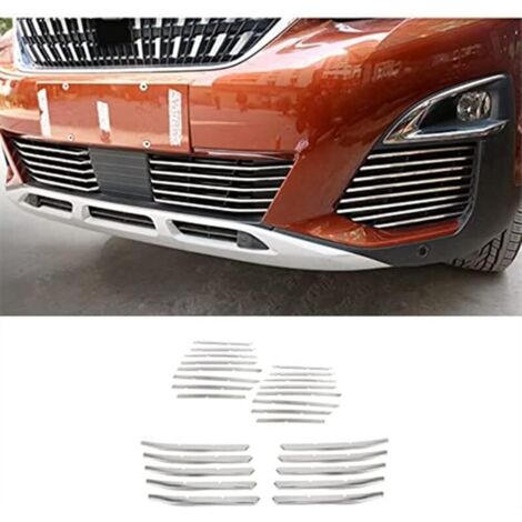 Para 4008 GT 2017-2019 Accesorios exteriores para automóvil Esquina delantera + Moldura de parrilla decorativa inferior Acero inoxidable 26 piezas (1/5)