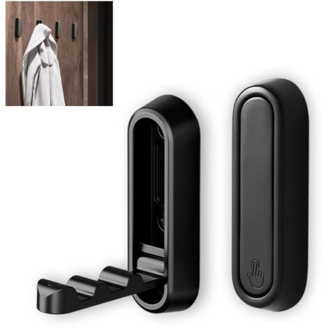 Ganchos de pared plegables negros de 2 piezas, gancho de pared de aluminio, gancho plegable de 90 grados, ganchos invisibles para abrigos para oficina, cocina, dormitorio, baño. (1/5)
