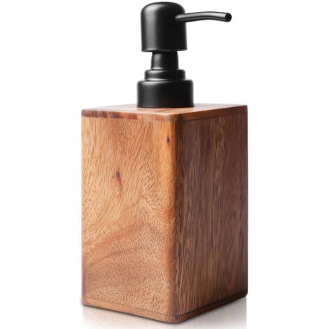 Dispensador de jabón de madera - Dispensador de jabón líquido de nogal - Para el hogar, baño, hotel - Fácil de rellenar con pulsador - Botella de champú - Dispensador de jabón líquido (1/5)