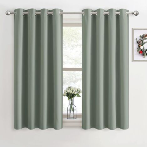 Para decoración de ventanas - Cortinas opacas (par) Cortinas lisas para sala de estar, bloquear la luz para dormitorio/Tela suave lista para colgar para cocina, 132 x 183 cm, Verde salvia, Juego de 2 (1/5)
