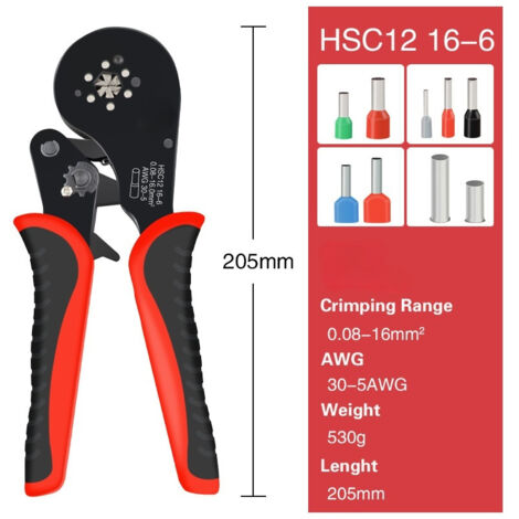 Herramienta de crimpado de casquillos hexagonales, herramienta de crimpado de casquillos 16-6 y herramienta de crimpado de casquillos hexagonales utilizadas para casquillos de cable de 30-5 AWG/0,5-16 (1/5)