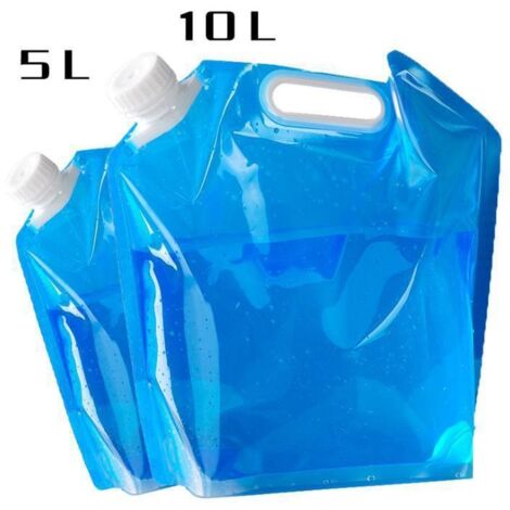 Juego de botellas de agua plegables de 5L + 10L con tapón de rosca y boquilla de llenado, libres de BPA, ideales para acampar, festivales, jardinería y supervivencia. (1/5)