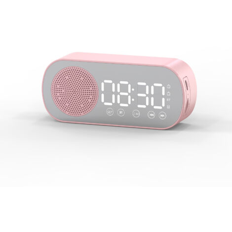 Radio despertador digital: despertador portátil con altavoz Bluetooth y gran pantalla LED, ideal como radio despertador matutina en el dormitorio o la oficina, color rosa.