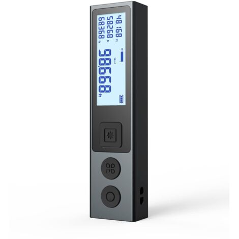 Mini medidor láser portátil, carcasa de aleación, recargable, pantalla retroiluminada, cambio de unidades m/pulg/pie, modo pitagórico, mide distancia, área y volumen. (1/5)