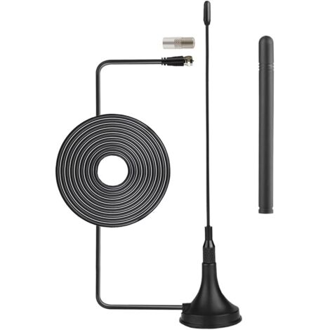 Antena de TV digital Mini DVB-T HDTV de 2 dBi VHF/UHF con base magnética y doble varilla, alcance de 80 km, para uso en interiores, cable coaxial RG174 de 3 m para dispositivos DVD DVB-T.