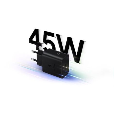 Cargador USB-C, adaptador de corriente ultrarrápido de 45 W, adaptador USB-C a USB, cargador de carga rápida Samsung, original, sin cables, negro. (1/5)