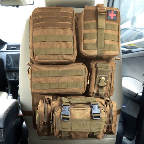 Organizador táctico universal para el asiento trasero del vehículo con 5 bolsillos Molle extraíbles para todo tipo de vehículos como Jeep, camioneta, SUV, automóvil, Ford, Chevy, etc. (1/5)