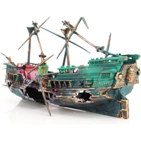 Decoraciones de naufragio para acuario: adorno de barco hundido con burbujas de aire, decoraciones de barcos con acción aérea para acuario. (1/5)