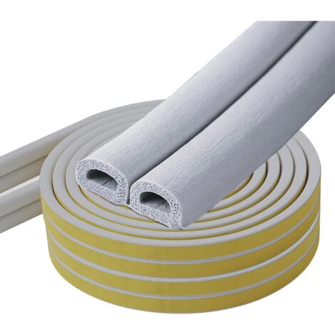 Burlete de goma con perfil en D de 10 m, 9 mm (largo) x 6 mm (alto), para sellado de ventanas, resistente a impactos, al frío y a los golpes  Gris, 5 m x 2 rollos