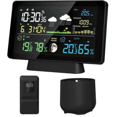 Estación meteorológica inalámbrica 8 en 1 con termómetro e higrómetro para interiores y exteriores, pronóstico del tiempo, pantalla LCD a color retroiluminada de 7,5 pulgadas, hora, alarma, fecha y ba (1/5)