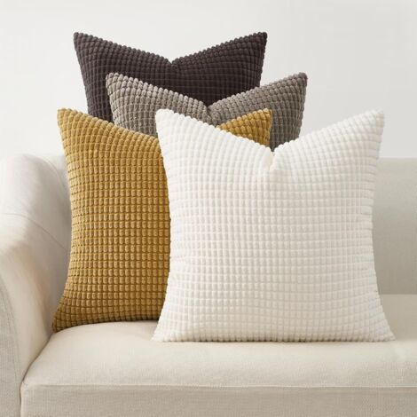 Fundas para cojines de suelo de 50x50 cm, color marrón, de pana supersuave, ideales para sofá, salón, dormitorio o cama, con estilo Art Déco vintage natural (juego de 4). (1/5)