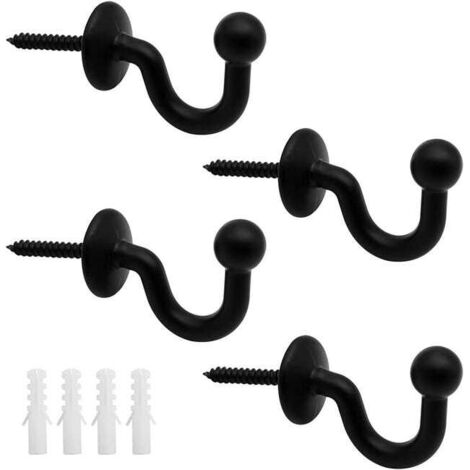 Juego de 4 ganchos/sujetadores de cortina de metal negro, sujetadores de cortina de pared, sujetadores de cortina multifuncionales en forma de U para recoger cortinas. (1/4)