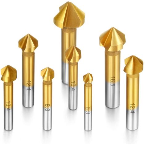 Juego de 8 brocas avellanadoras HSS de 90°, cortador de chaflán de titanio, broca de titanio, herramienta de chaflán de metal, cortador de tornillos, adecuado para bricolaje, hogar y construcción en g (1/5)