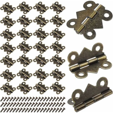 Bisagras plegables tipo mariposa pequeñas de 25x20 mm, minibisagras de bronce antiguo para muebles del hogar, armarios, puertas, cajones y alacenas. Incluye 200 tornillos y 50 bisagras. (1/5)