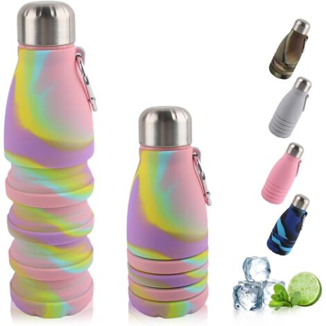 Vaso plegable, vaso deportivo de 550 ml, portátil, a prueba de fugas e impermeable, ideal para viajes, deportes y actividades al aire libre (rosa camuflaje). (1/5)