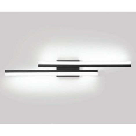 Farol LED minimalista con espejo, aplique de pared de aluminio horneado, negro, 16 W, luz blanca de 6000 K.
