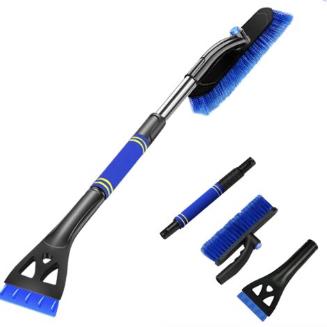 Raspador de hielo y cepillo para nieve azul para coches (2 en 1). Fácil de montar, descongelador de parabrisas para invierno, pala para hielo y nieve desmontable. Apto para camiones y SUV.