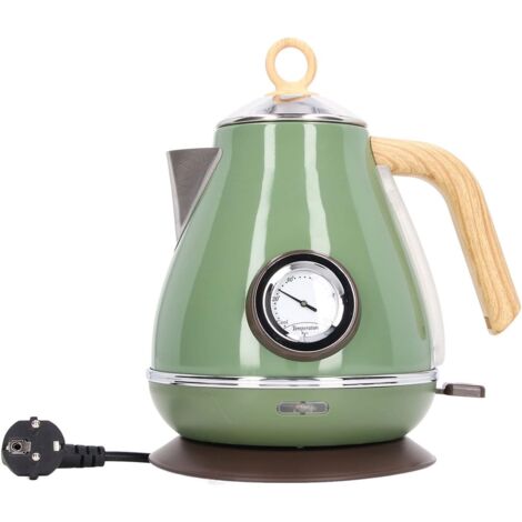 Hervidor eléctrico de 1,7 L con calentador de agua, interior de acero inoxidable, acabado retro imitación madera, protección contra ebullición en seco, hervidor eléctrico doméstico con pantalla (verde (1/5)