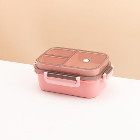 Fiambrera con compartimentos, fiambrera integrada de 2 capas, fiambrera bento a prueba de fugas con cubiertos para el trabajo, la escuela, picnics, rosa, 1250 ml (1/5)