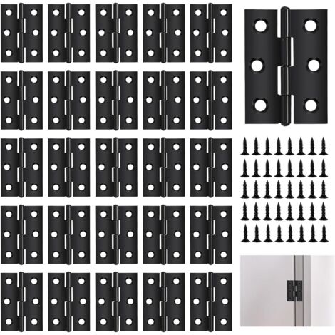 30 bisagras para puertas, 44 mm x 31 mm, acero inoxidable, bisagra pequeña, bisagra invisible, bisagra plana con tornillos para herrajes de muebles del hogar, armarios, puertas y cajones (negro) (1/5)