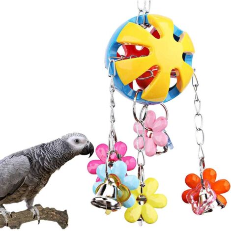Juguete masticable para loros, bola colgante con cascabel para jaula de pájaros, ideal para periquitos, cacatúas, agapornis, pinzones y canarios (Estilo 1). (1/5)