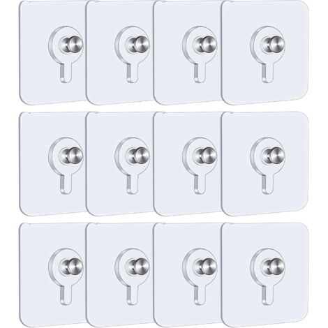 12 ganchos adhesivos para marcos de fotos, 5,5 x 5,5 cm. Ganchos para cuadros sin necesidad de taladrar, con tornillos desmontables. Ganchos adhesivos transparentes para marcos de fotos, pósteres y cu (1/5)