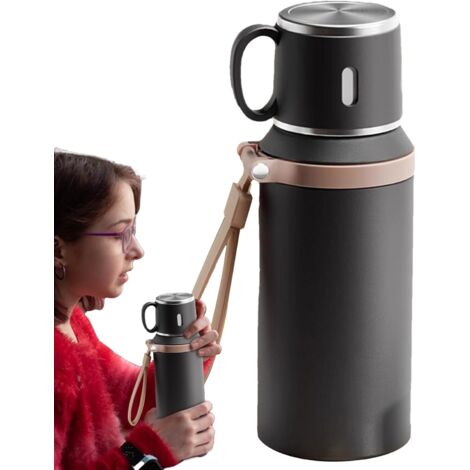 Vaso térmico de acero inoxidable de gran capacidad, vaso portátil de doble pared, botella de agua de acero inoxidable a prueba de fugas con interior de vidrio, ideal para actividades al aire libre, el (1/5)