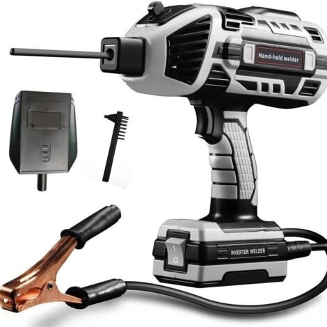 Soldadora eléctrica portátil, soldadora portátil de 110 V con inversor IGBT, 5 ajustes de corriente variables, pistola de soldadura ARC portátil, apta para alambre de máquina de 3/32" (gris)