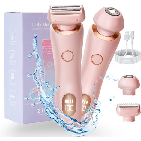 Recortadora de vello íntimo para mujer, afeitadora eléctrica 2 en 1 para mujer, afeitadora eléctrica inalámbrica para mujer, depiladora y afeitadora impermeable IPX6 con pantalla LCD para rostro, axil (1/5)