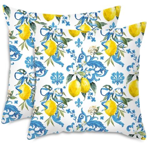 Juego de 2 fundas de cojín de verano con estampado de flores de limón, 45 x 45 cm, cojines decorativos suaves con estampado de hojas de limón, funda de cojín cuadrada, para dormitorio o sala de estar. (1/5)
