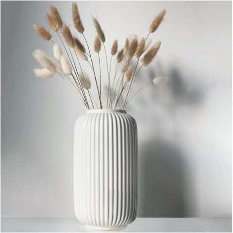 Jarrones altos de cerámica blanca de 20 cm para centros de mesa de decoración del hogar, jarrón decorativo de diseño geométrico para hierba de la Pampa.