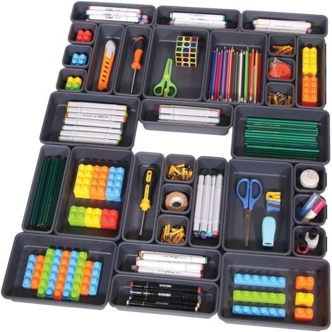 Organizador de cajones de 32 piezas, separador de cajones con 3 tamaños diferentes, apilable, organizador de cajones, separador de cajones para dormitorio y cómoda. (1/5)