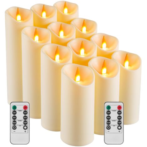 Velas LED a pilas aptas para uso exterior. Lámpara de vela de plástico similar a la cera de parafina. 12 unidades.