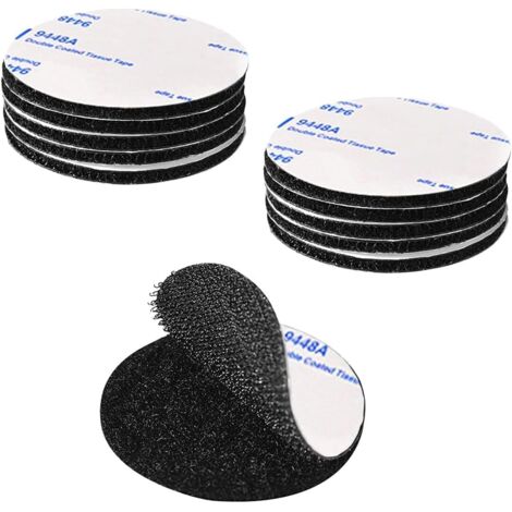 Velcro autoadhesivo extrafuerte, negro, redondo, 5 cm de diámetro, puntos adhesivos de doble cara reutilizables, paquete de 10 (1/5)