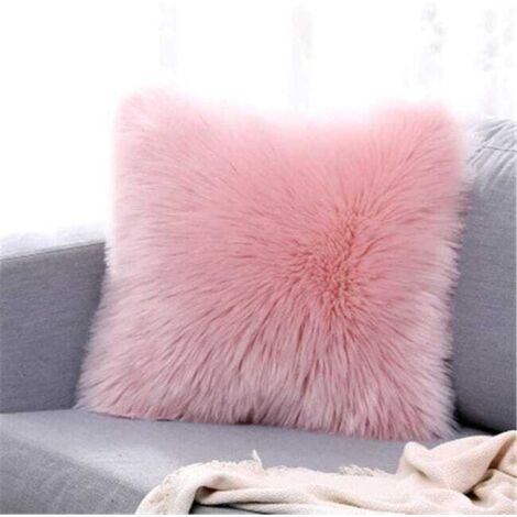 Funda de cojín de lujo de piel sintética decorativa para sofá, dormitorio o cama, funda de almohada mongola de felpa supersuave de 45 x 45 cm (rosa). (1/5)