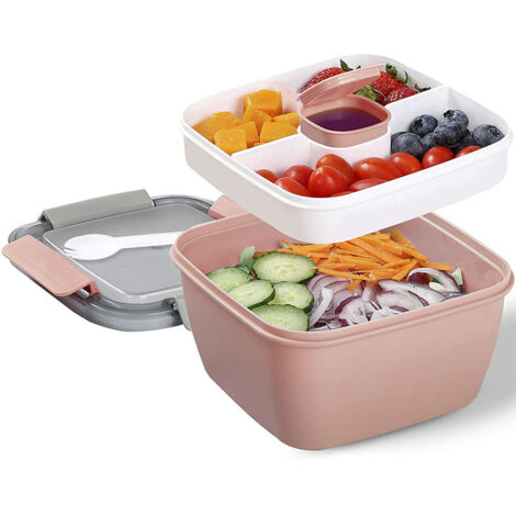 Fiambrera con compartimentos divididos, fiambrera bento resistente, fiambrera para ensalada, fiambrera apta para microondas para la escuela/trabajo/picnics (rosa) (1/5)