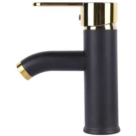 Grifo de lavabo de baño, grifo monomando de agua fría y caliente, grifo de lavabo de acero inoxidable, color oro negro. (1/5)