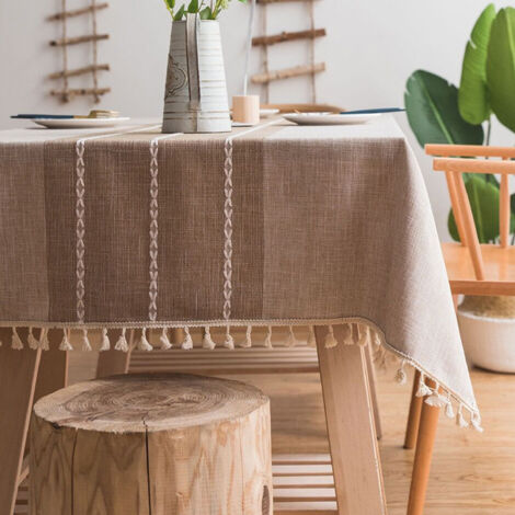 Mantel rectangular beige de 140 x 200 cm - mezcla de algodón y lino, impermeable y resistente a las manchas, ideal para el jardín y la cocina - hecho a mano (1/5)