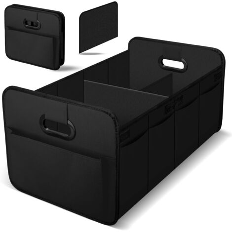 Organizador para maletero de coche, bolsa plegable con compartimentos y asa de transporte, caja de almacenamiento espaciosa, bolsa para el maletero para compras, camping y accesorios de coche (negro)
