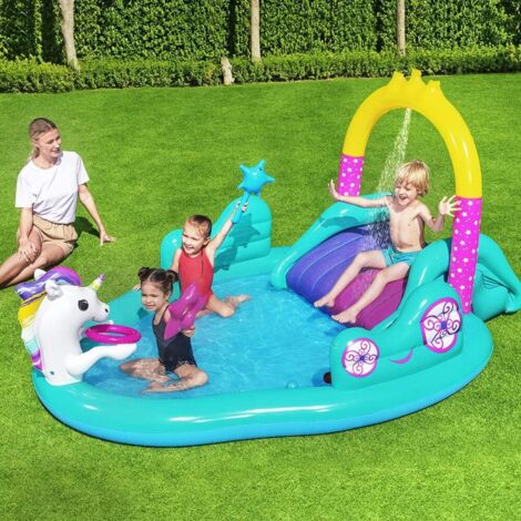 Piscinas y baños infantiles 274 x 198 x 137 cm Centro de juegos acuáticos Unicornio Mágico con piscina infantil, 53097, Color