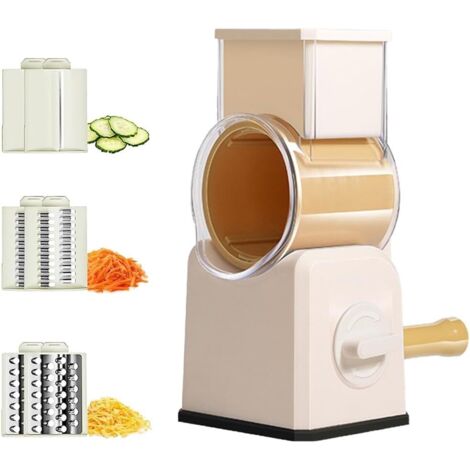 Picadora de verduras, rallador de queso giratorio, multifuncional para verduras y frutas, con 3 tipos de cuchillas de acero inoxidable, diseño desmontable, fácil de limpiar, cortadora manual de tambor (1/5)