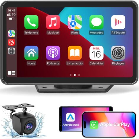 Autoestéreo CarPlay, CarPlay inalámbrico portátil y Android Auto con cámara de visión trasera 1080p, pantalla táctil IPS de 7 pulgadas con navegación, asistente de voz, Bluetooth, radio FM y Mirror Li