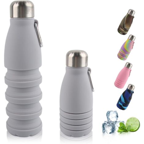 Vaso plegable, vaso deportivo de 550 ml, portátil, a prueba de fugas y derrames, ideal para viajes, deportes y actividades al aire libre (gris). (1/5)